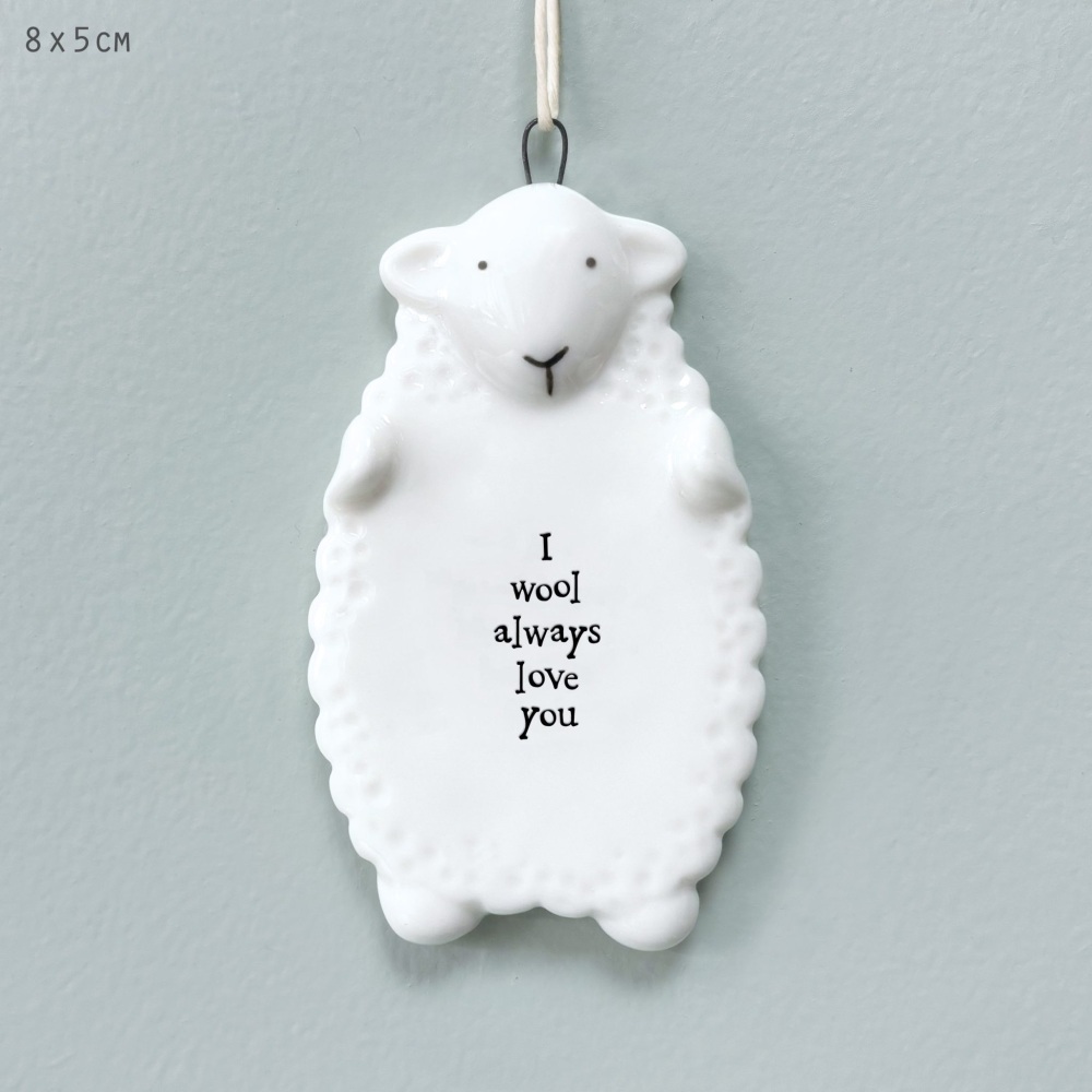I Wool always Love you Porcelain Sheep hanging Decoration | East of India