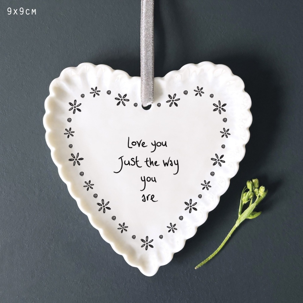 Love You just the way you are Scalloped Hanging Heart Decoration | East of India