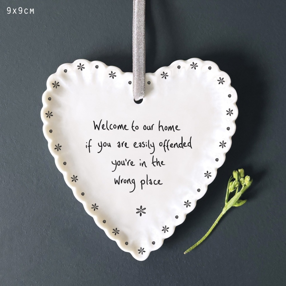 Welcome to our home, if you're easily offended...Scalloped Hanging Heart Decoration | East of India