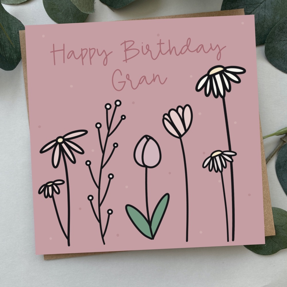 Happy Birthday Gran Card | Colour Flower Doodles Design