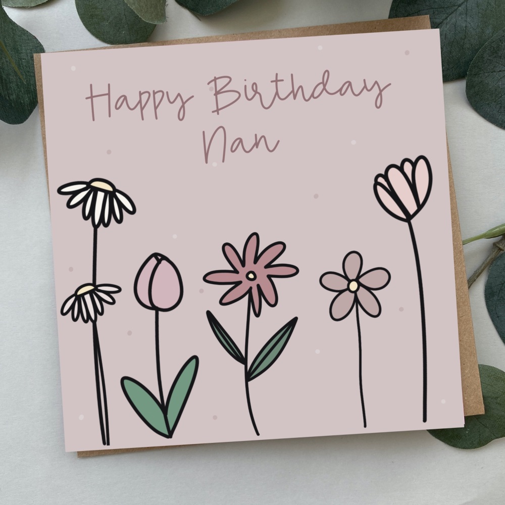Happy Birthday Nan Card | Colour Flower Doodles Design