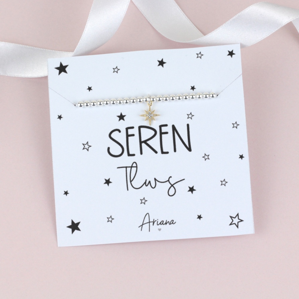 Breichled Seren Tlws | Welsh Sparkling Star Stretch Bracelet | Ariana Jewellery