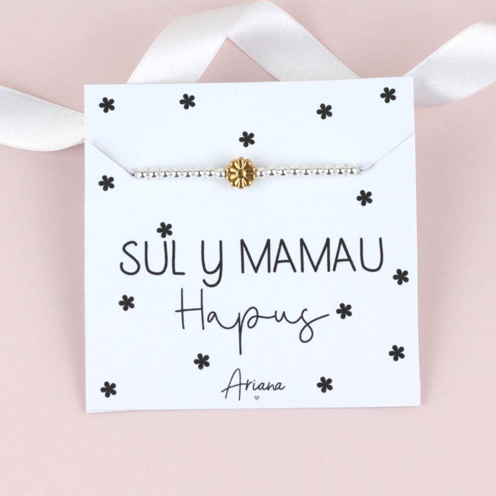 Breichled Sul y Mamau Hapus Blodyn | Welsh Happy Mother&rsquo;s Day Flower Bracelet | Ariana Jewellery | Various Choice