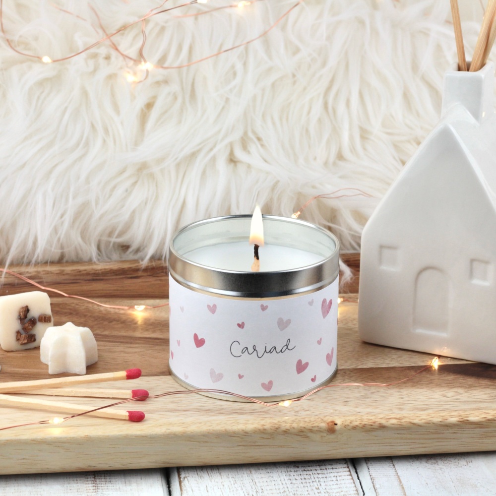 Cannwyll Cariad Calonnog Pinc | Welsh Love Dotty Hearts Tin Candle