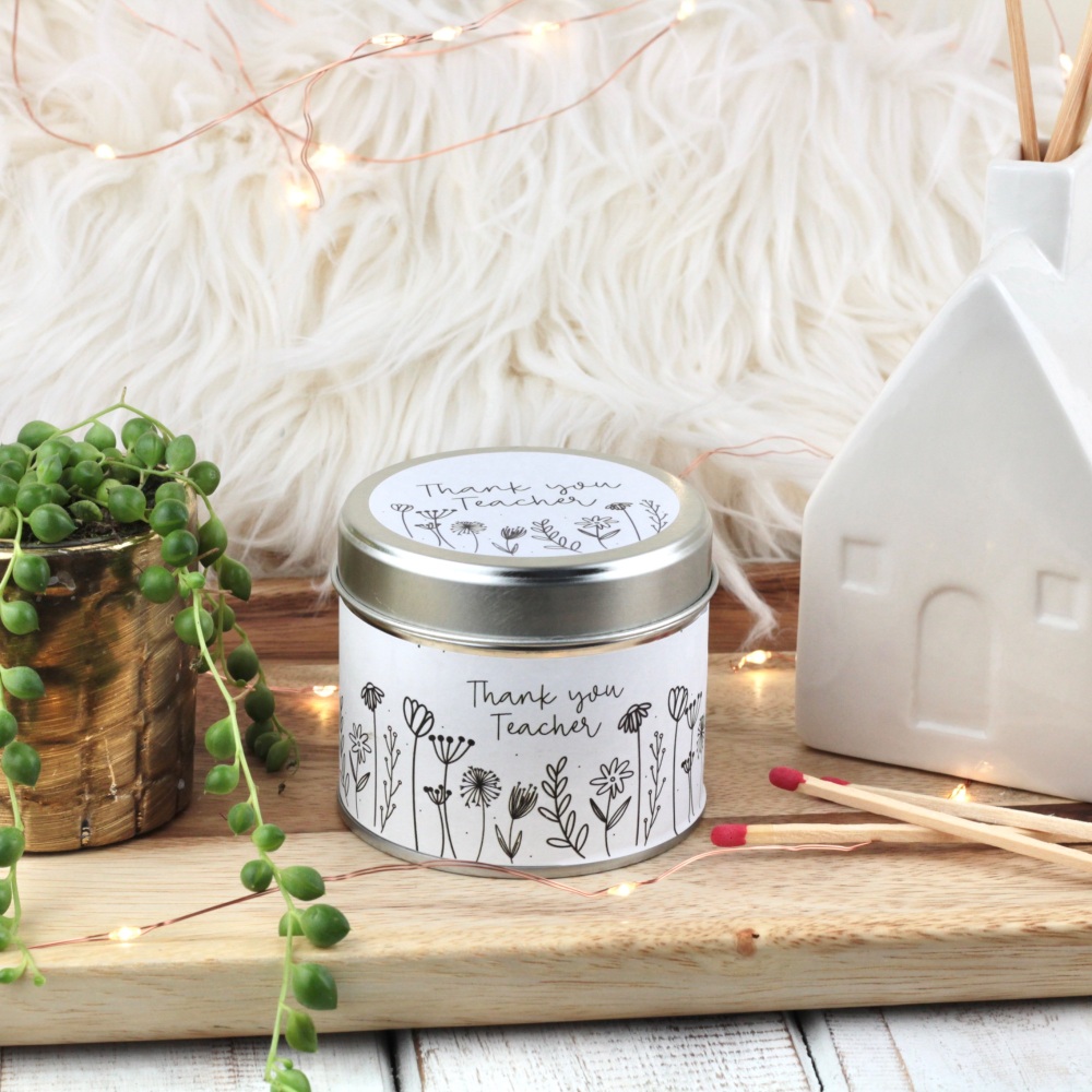 Thank You Teacher Tin Candle | Doodle Flowers Design