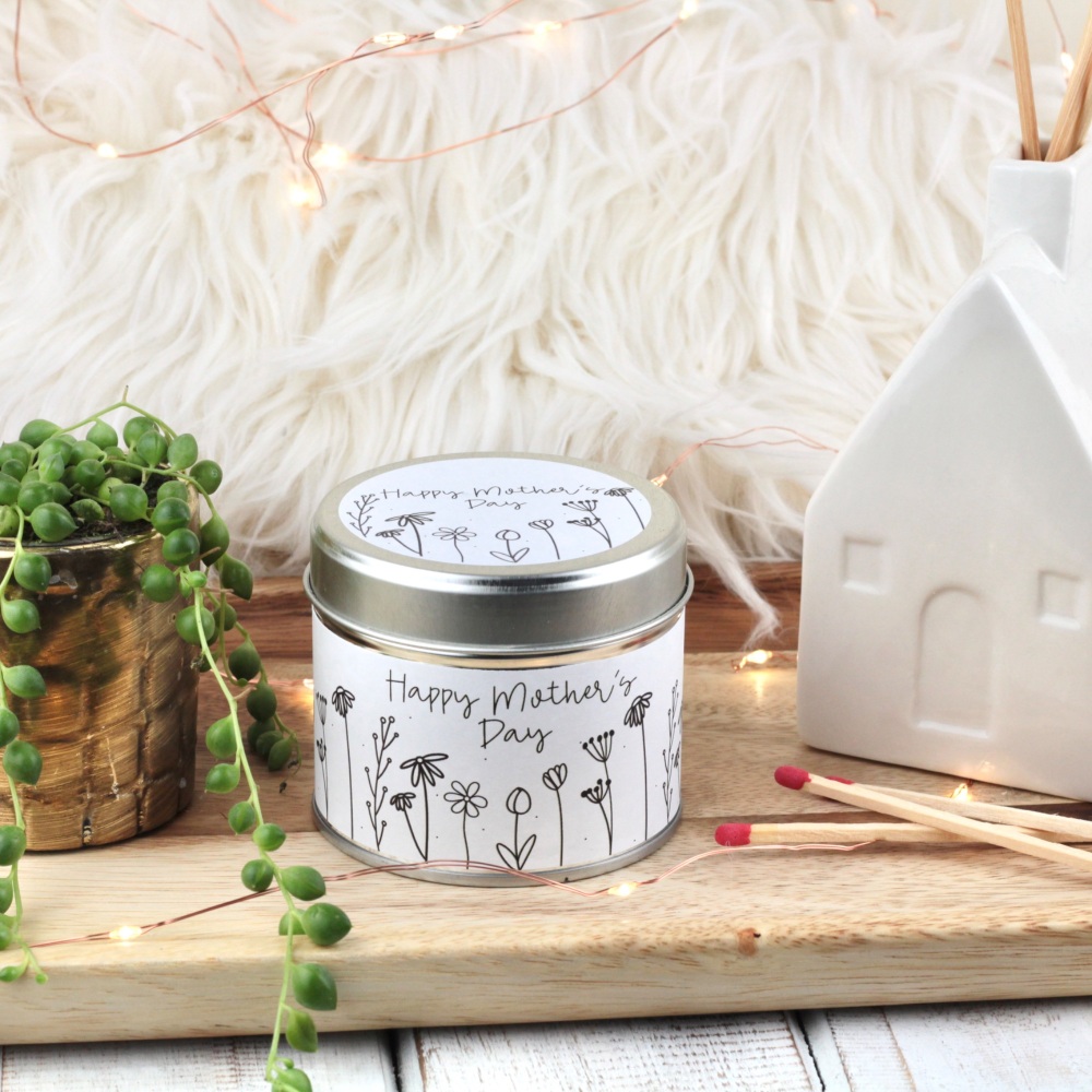 Happy Mother's Day Tin Candle | Doodle Flowers Design