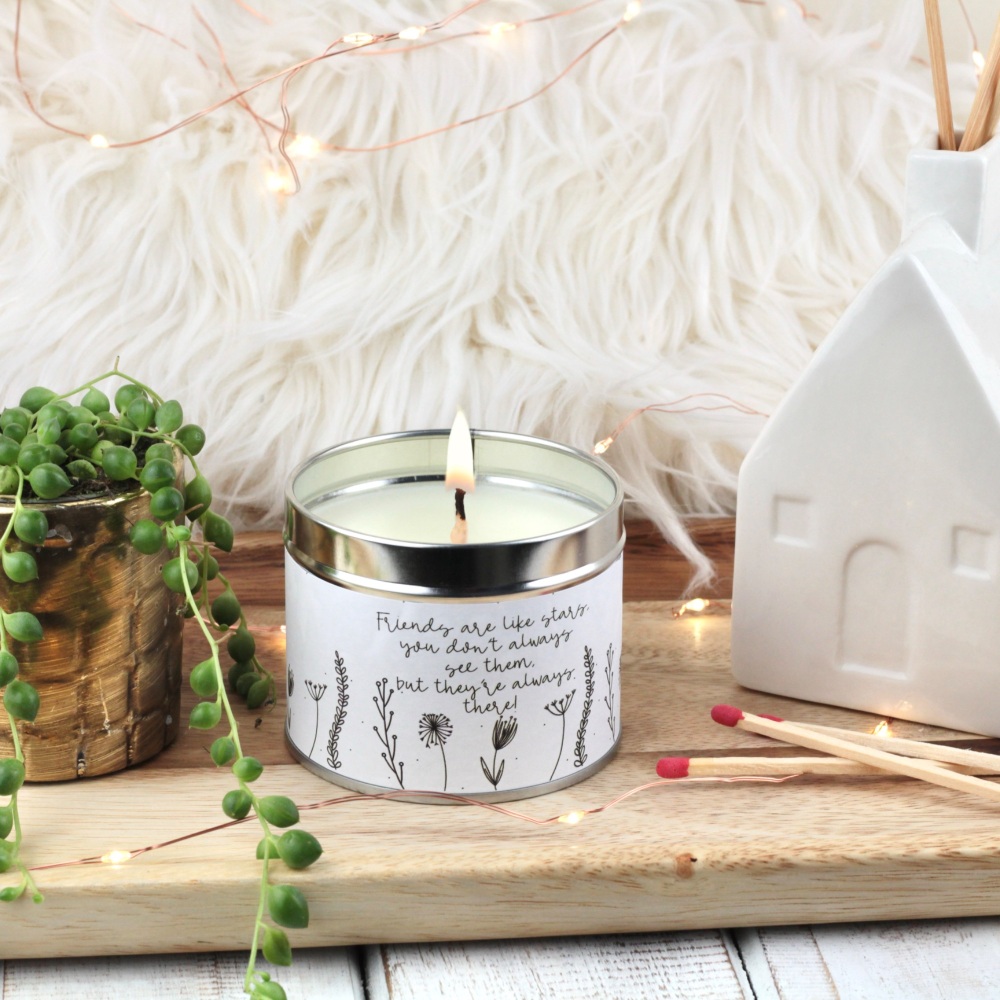 Friends are like stars Tin Candle | Doodle Flowers Design