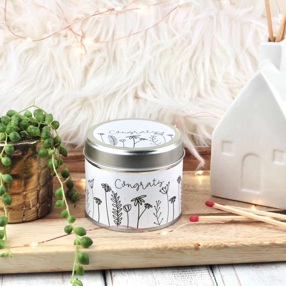 Congrats Tin Candle | Doodle Flowers Design