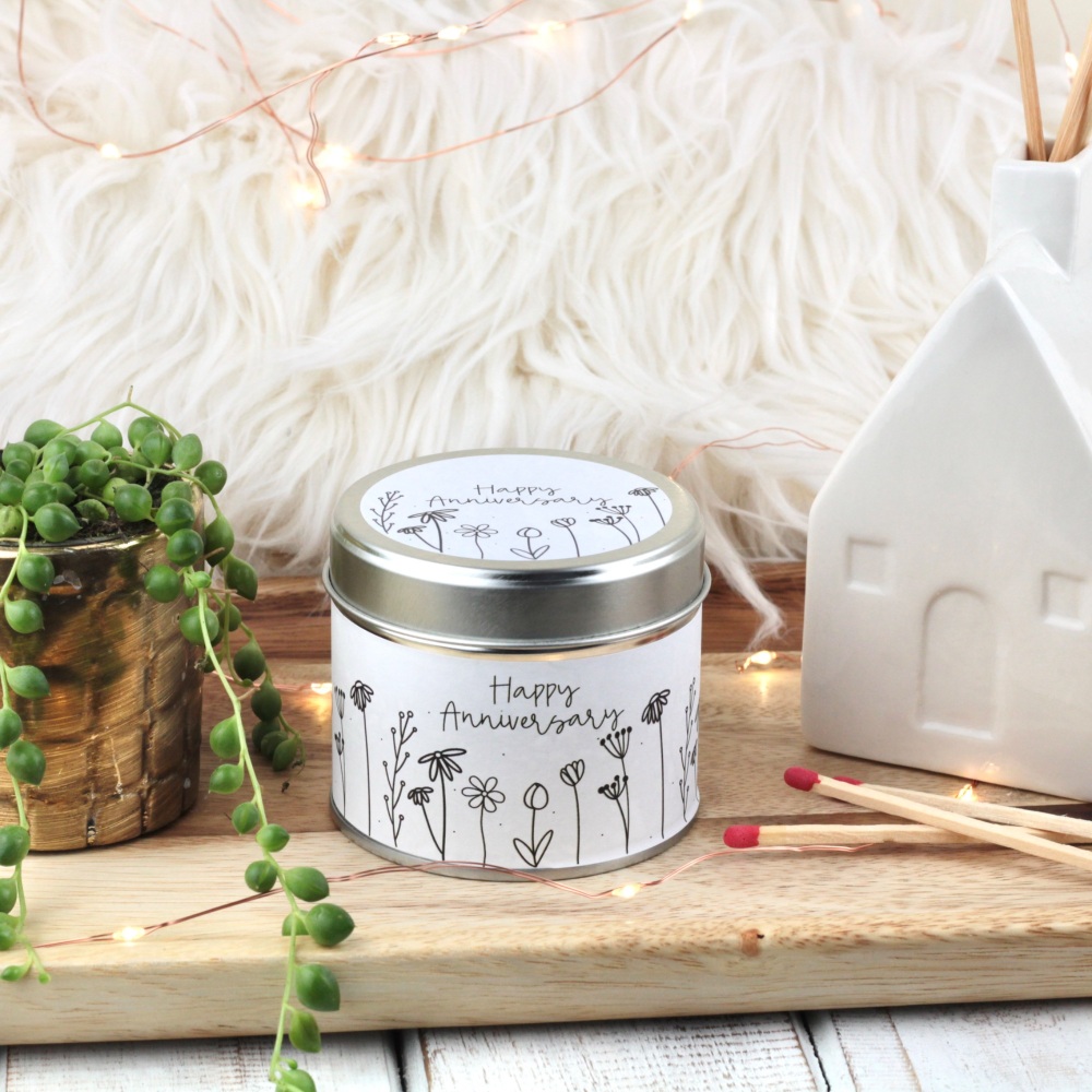 Happy Anniversary Tin Candle | Doodle Flowers Design
