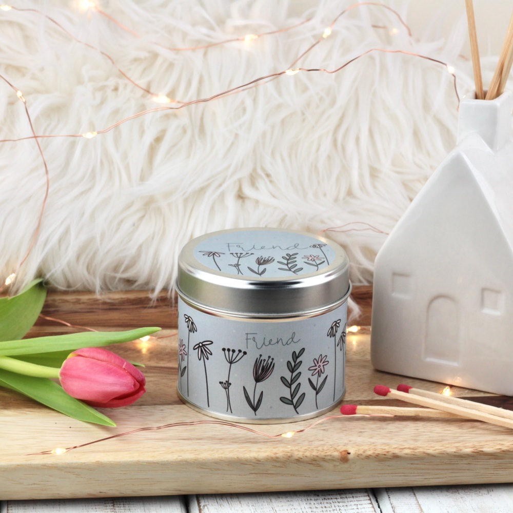 Friend Tin Candle | Colour Doodle Flowers Design