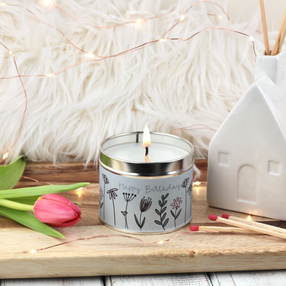 Happy Birthday Tin Candle | Colour Doodle Flowers Design