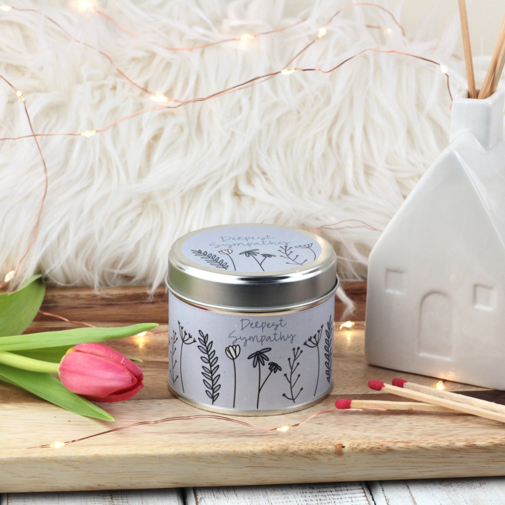 Deepest Sympathy Tin Candle | Colour Doodle Flowers Design