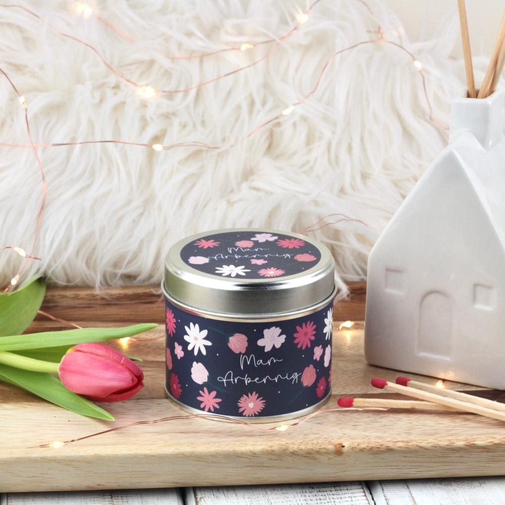 Cannwyll Mam Arbennig Darluniad Blodeuog | Mam Arbennig Bold Flower Tin Candle
