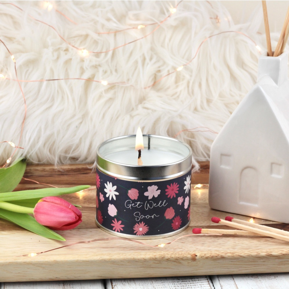 Get Well Soon Tin Candle | Bold Flowers Design