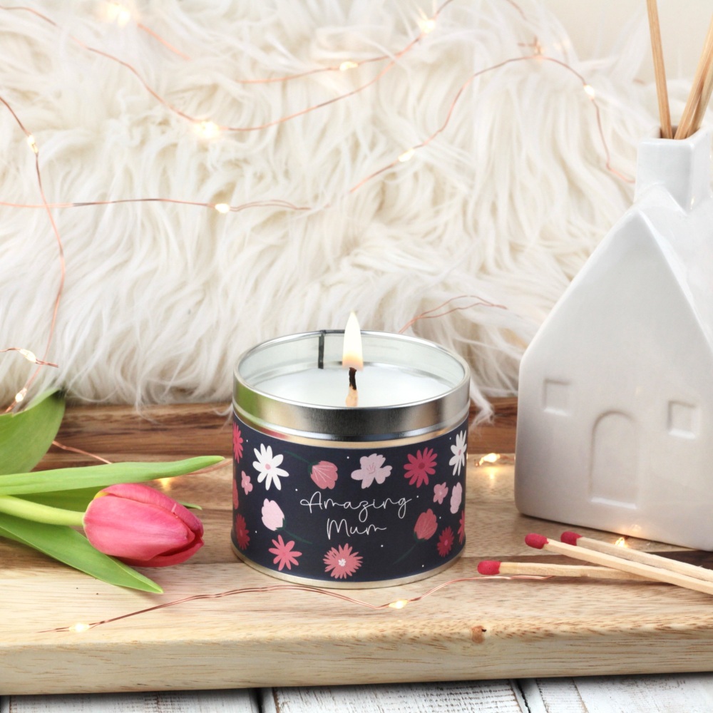 Amazing Mum Tin Candle | Bold Flowers Design