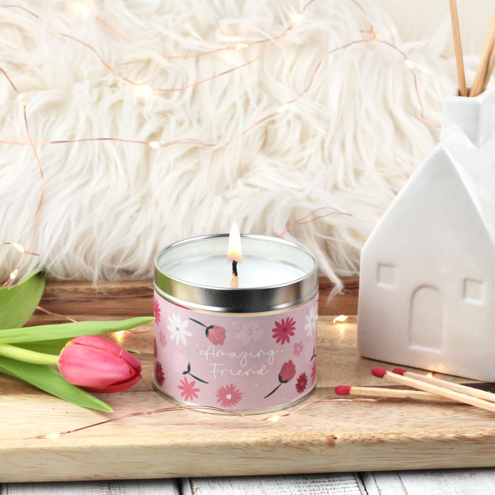 Amazing Friend Tin Candle | Bold Flowers Design
