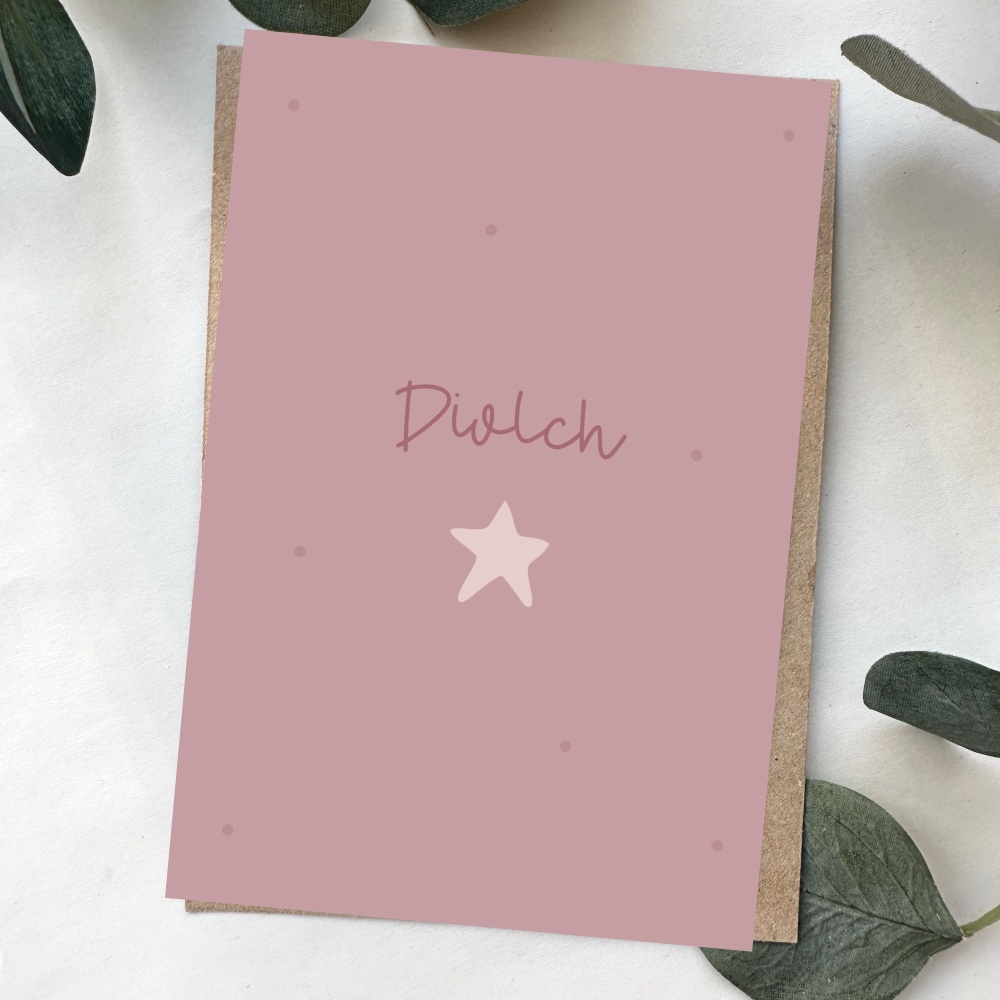Cerdyn Diolch Calon Bach | Welsh Thank you Pink Heart Card