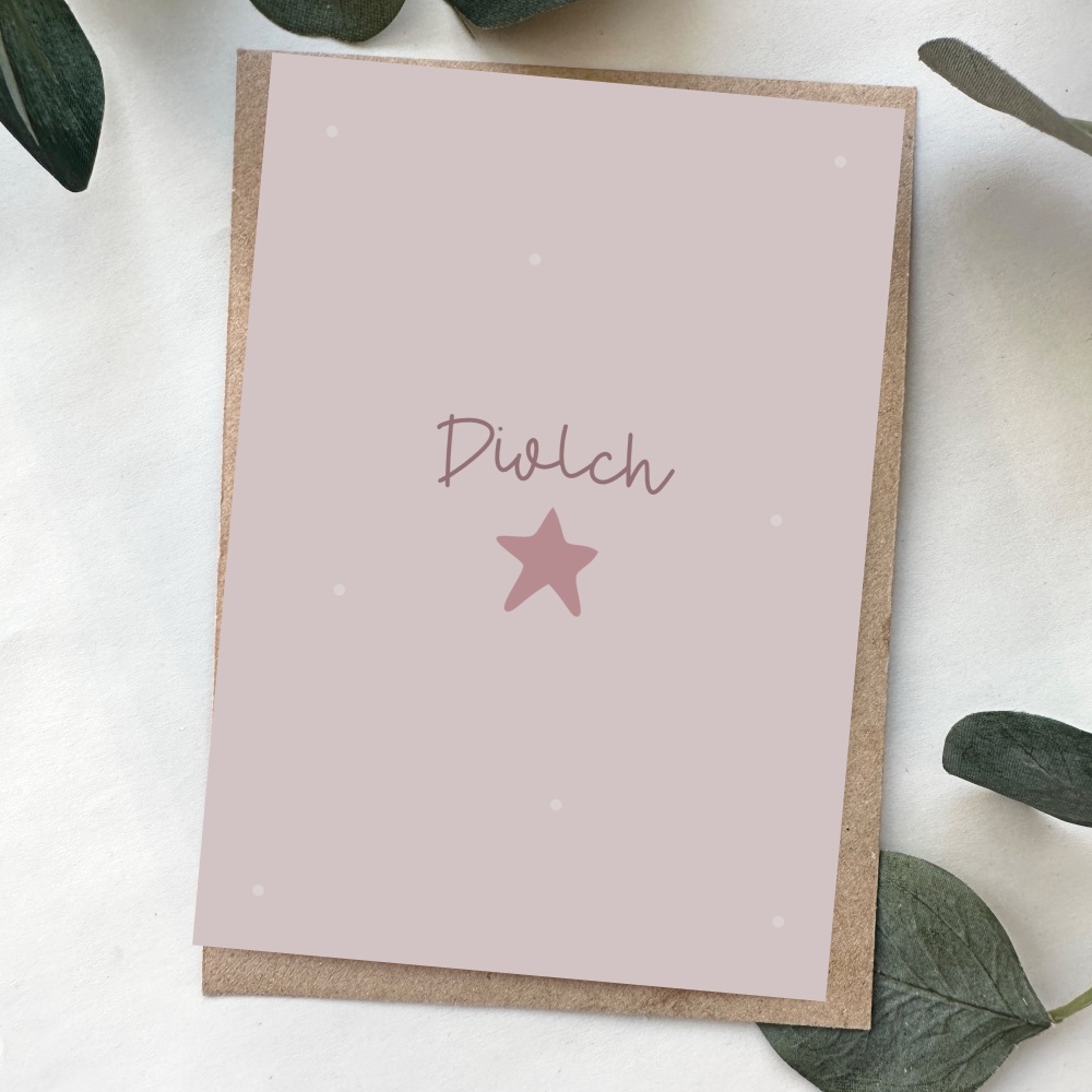 Cerdyn Diolch Seren Pinc Bach | Welsh Thank you Star Light Pink Card