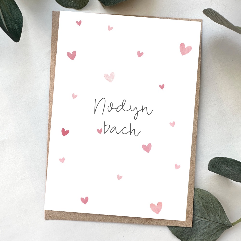 Cerdyn Nodyn Bach Calonnog Pinc Bach | Welsh Little Note Dotty Hearts Card