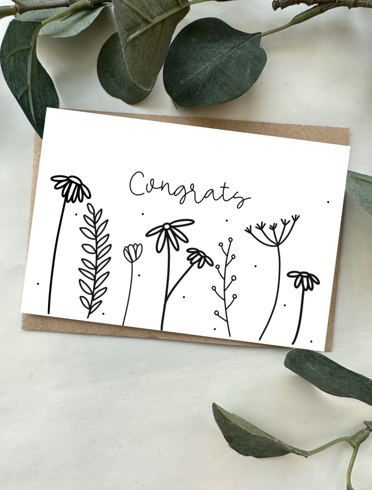 Congrats Doodle Flowers Small Card