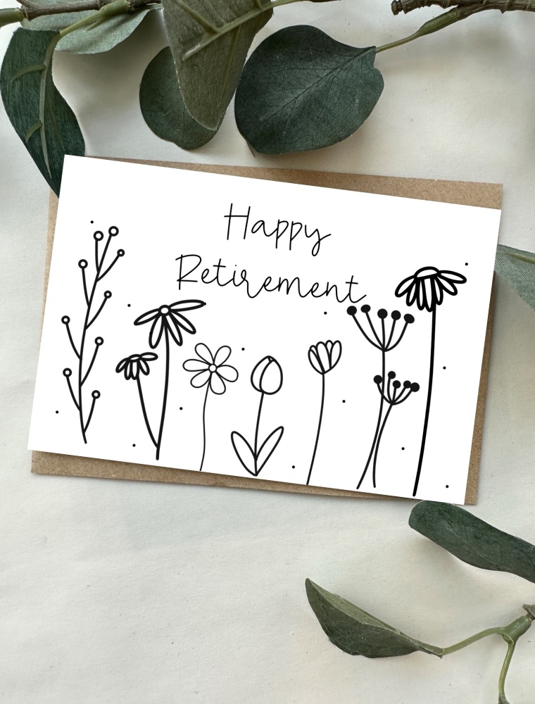 Happy Retirement Doodle Flowers Small Card