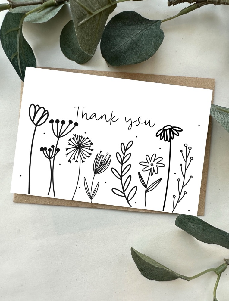 Thank You Doodle Flowers Small Card