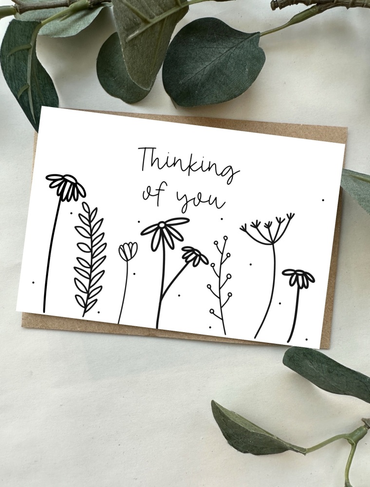 Thinking of You Doodle Flowers Small Card