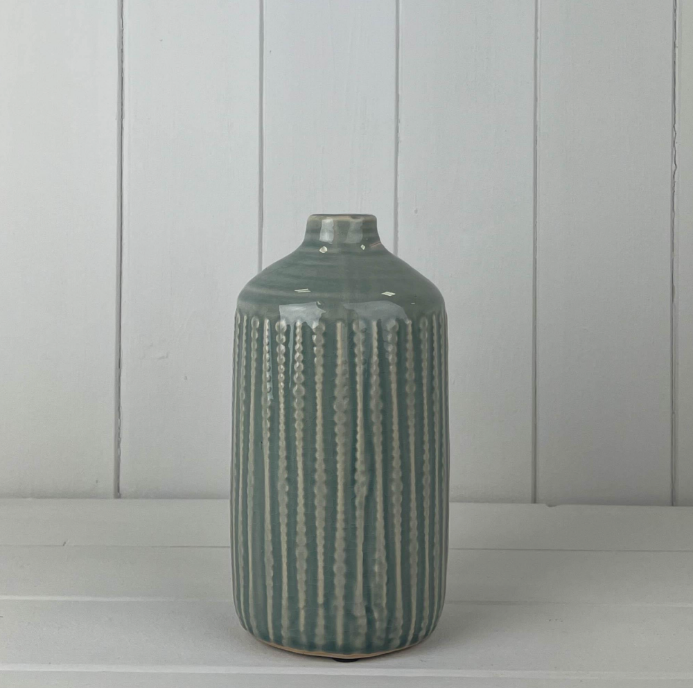 Pistachio Green Ceramic Stripe and Dotted Vase