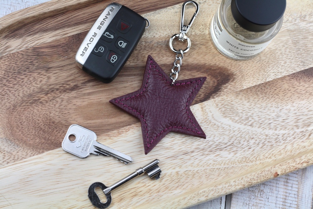 Leather Star Keyring | Italian Leather Star Keyring or Bag Charm - Various Colour Choice