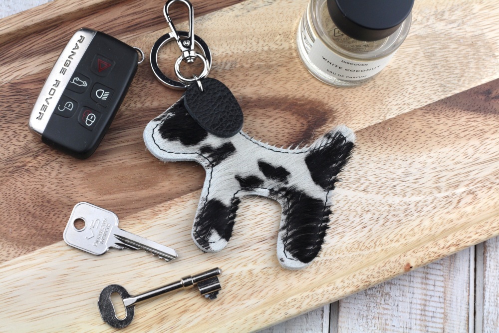 Leather Dog Animal Print Keyring | Italian Leather Dog Keyring or Bag Charm - Various Colour Choice