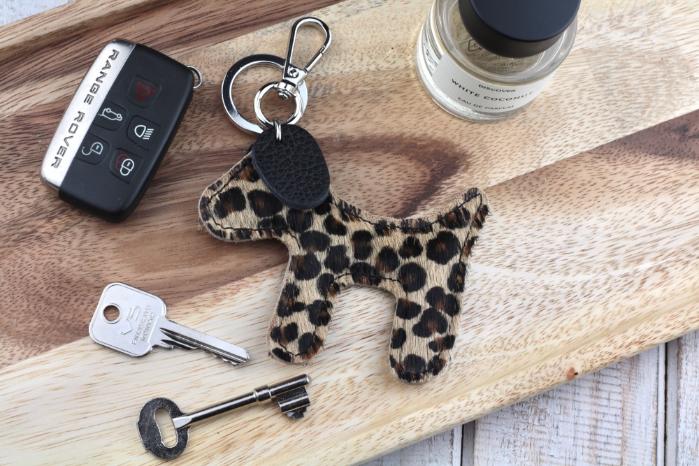 Leather Dog Animal Print Keyring | Italian Leather Dog Keyring or Bag Charm - Various Colour Choice