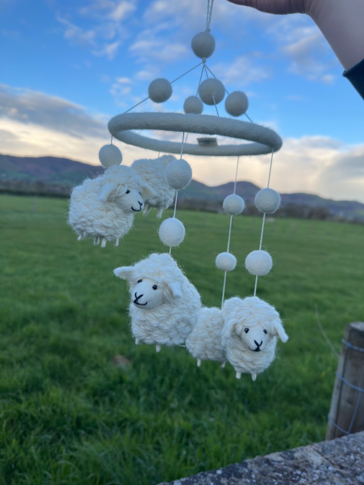 White Sheep Mobile | Baby Mobile Decoration with Sheep