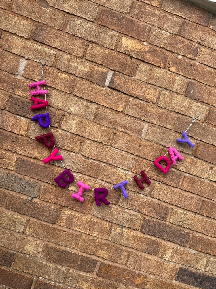 Pink Happy Birthday Bunting Decoration | Birthday Felt Garland in Pink
