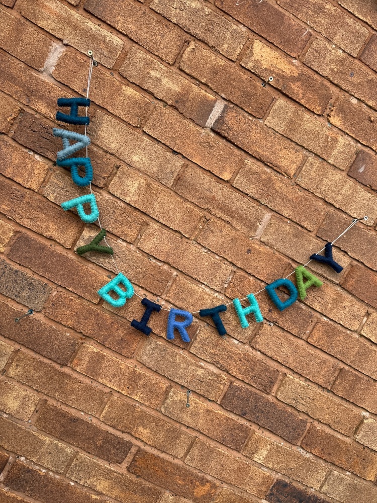 Blue Happy Birthday Bunting Decoration | Birthday Felt Garland in Blue and Green