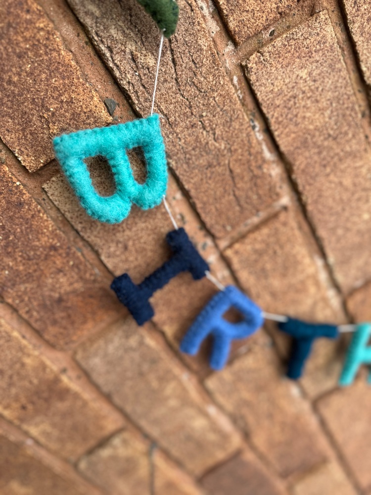 Blue Happy Birthday Bunting Decoration | Birthday Felt Garland in Blue and Green