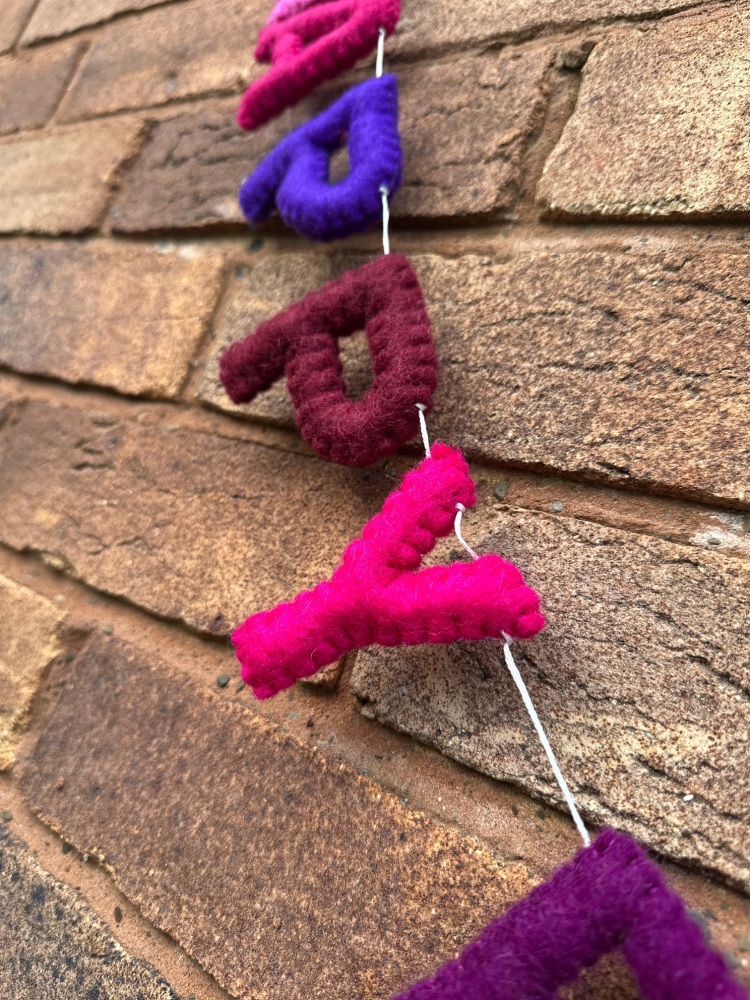 Pink Happy Birthday Bunting Decoration | Birthday Felt Garland in Pink