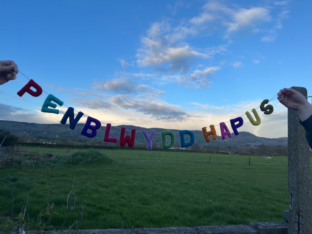 Bynting Penblwydd Hapus Lliwgar Ffelt | Welsh Happy Birthday Rainbow Felt Bunting