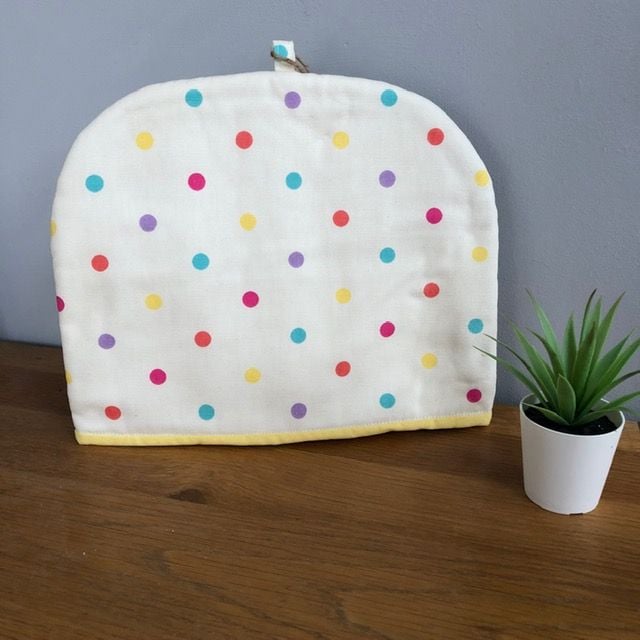 Tea Cosy - Dotty Fabric with Yellow lining.
