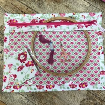 Vinyl Front Project Bag - Craft Cotton Grand Palace  for your Cross Stitch, Embroidery etc & Matching Needle Case