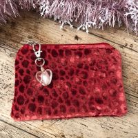 Coin, Card or Jewellery Purse Rust Red Velvet Texture Fabric