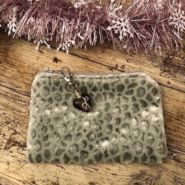 Coin, Card or Jewellery Purse - Silver Grey Velvet Textured Fabric