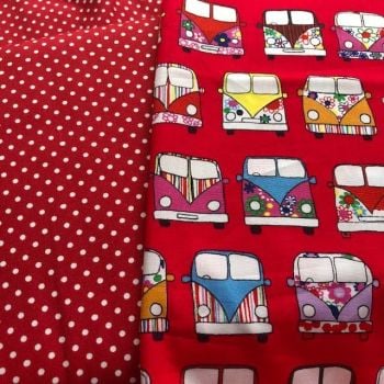 Red Camper van and red polka dot combo