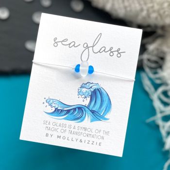 Adjustable Sea Glass Bracelet - Blue & White