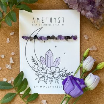 Stretchy Crystal Chip Bracelet - Amethyst - Pack of 5