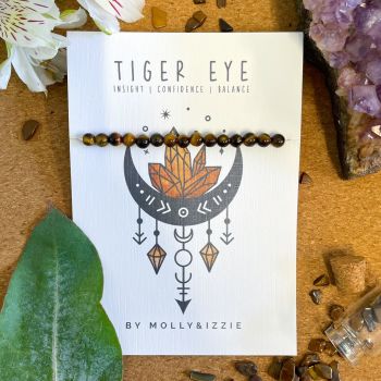 Elasticated Crystal Bead Bracelet - Tiger Eye  Pack of 5