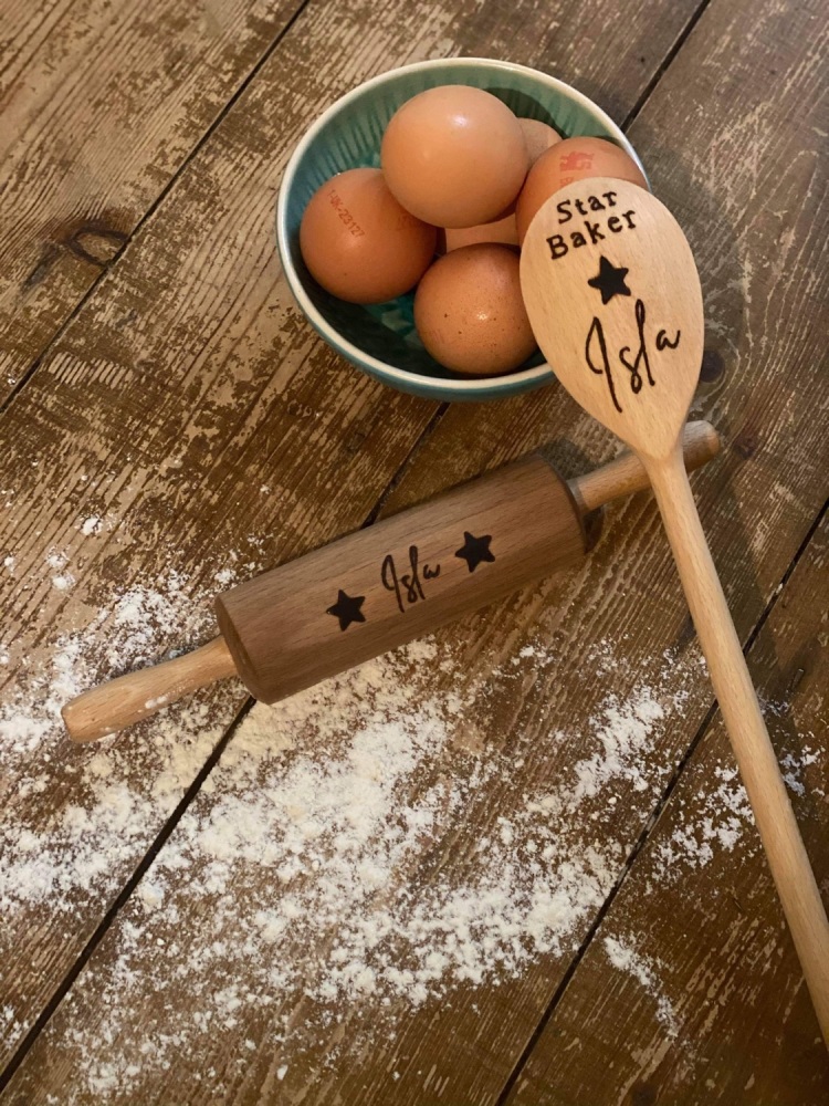 Personalised Wooden Spoon and Mini Rolling Pin