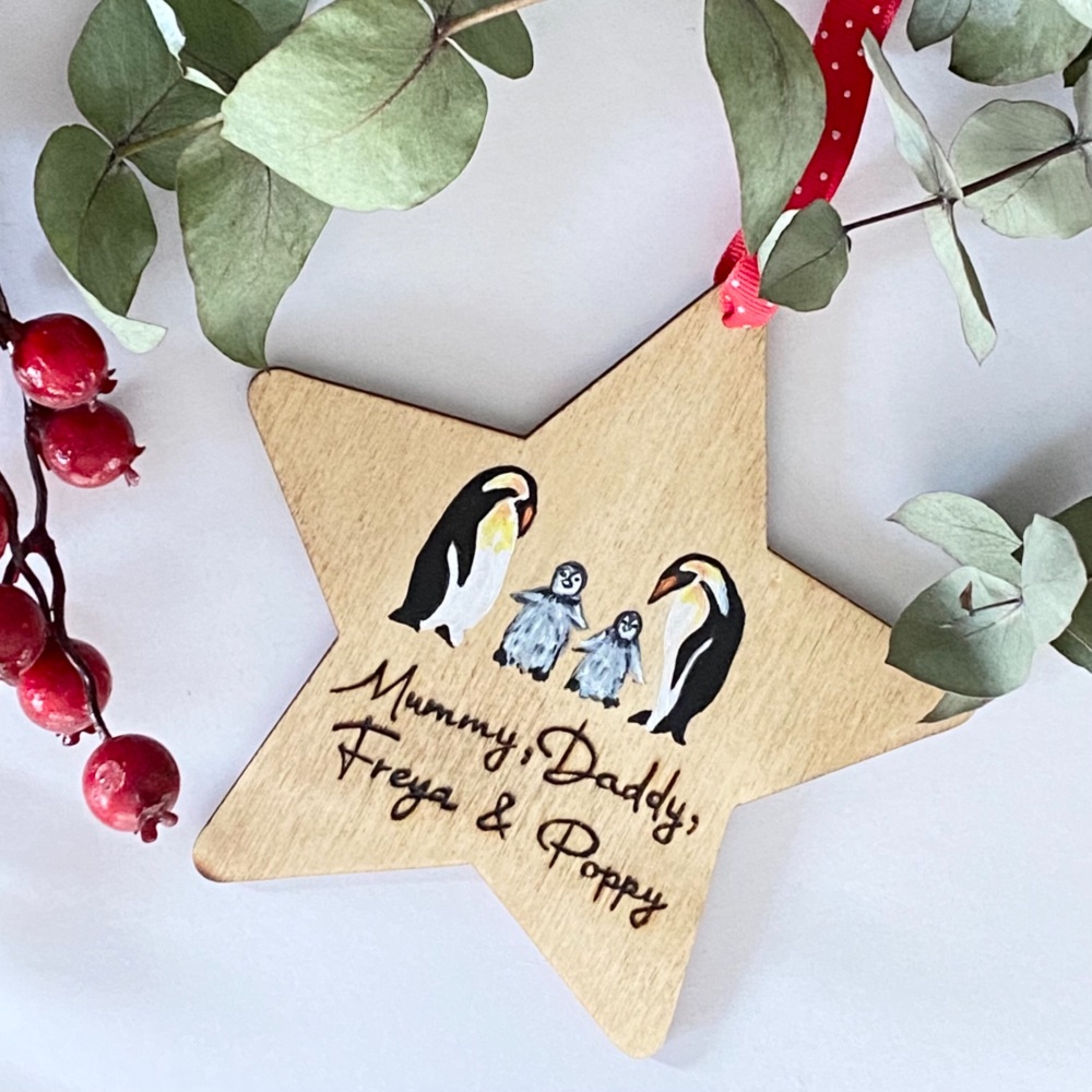 Personalised Penguin Family Christmas Decoration