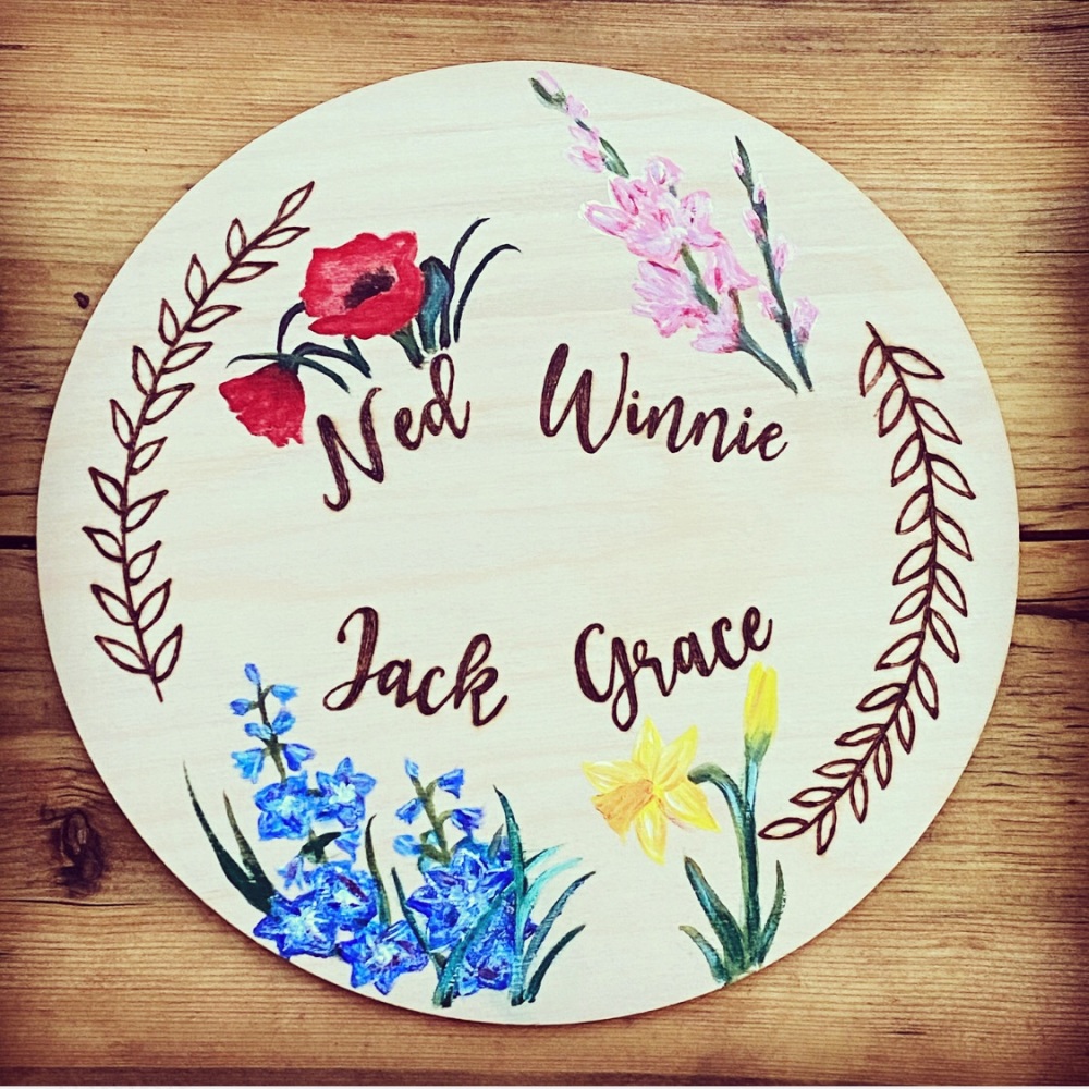 Personalised Family Birth Flower Wall Plaque (Round)