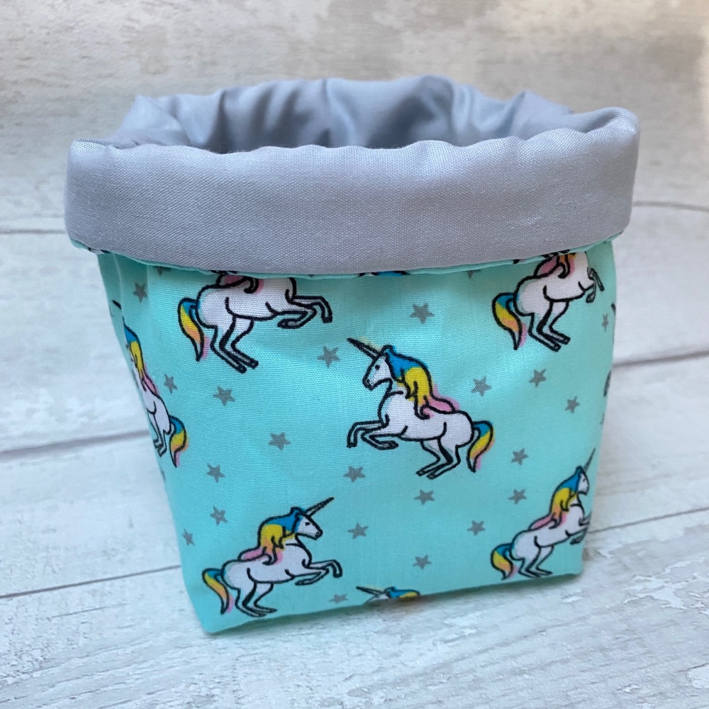 Mint Unicorn Fabric Basket