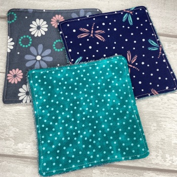 Large Face Wipes Set Of 3 - Floral, Dragonfly & Spot Set